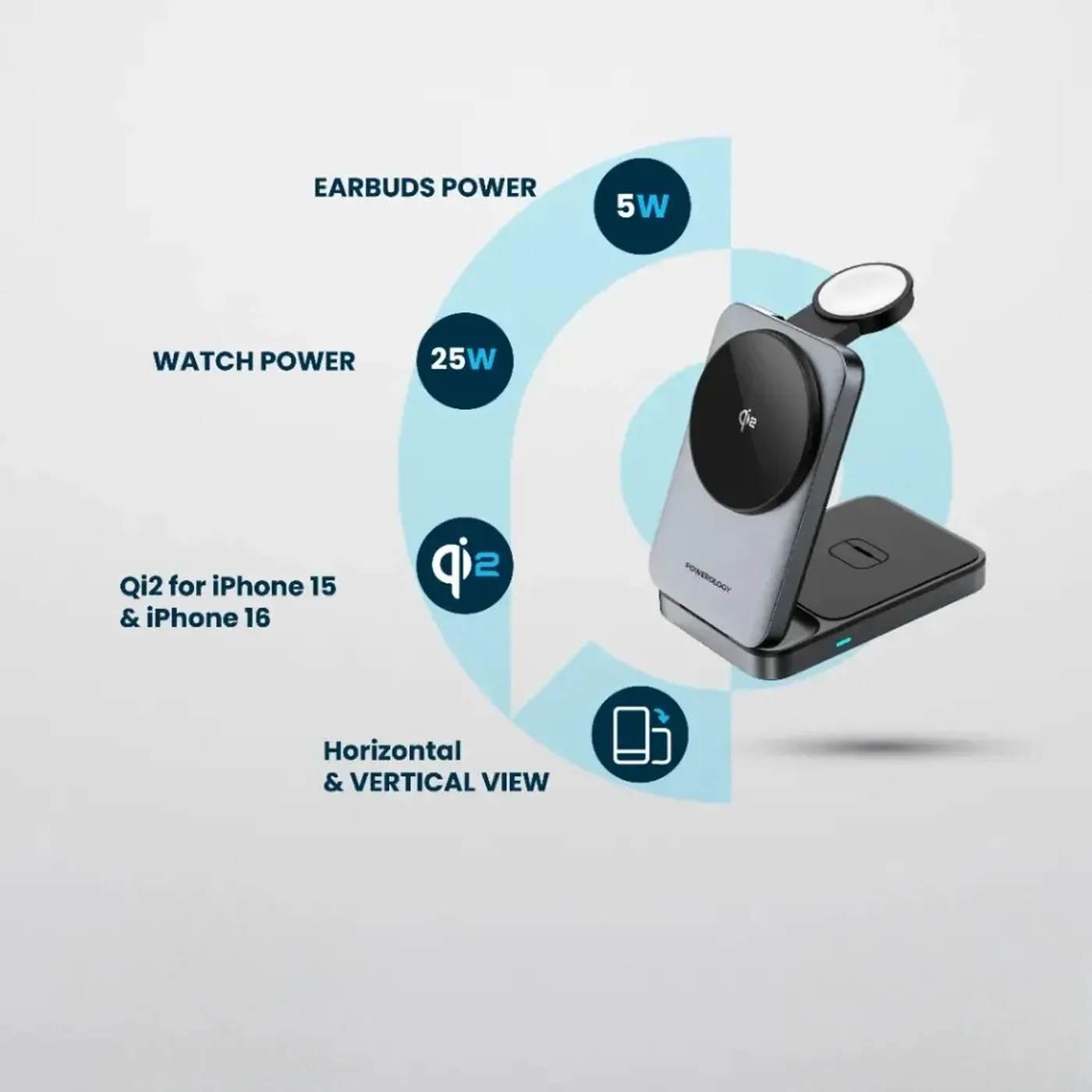 Powerology Foldable 3-in-1 Qi2 Wireless Charger - Image 4