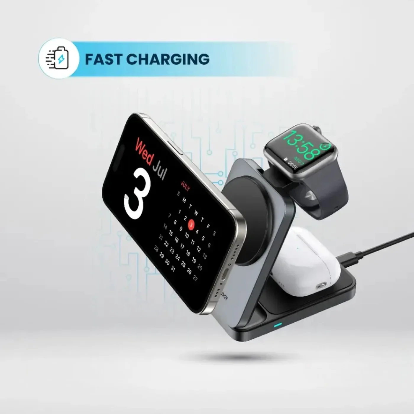 Powerology Foldable 3-in-1 Qi2 Wireless Charger - Image 6