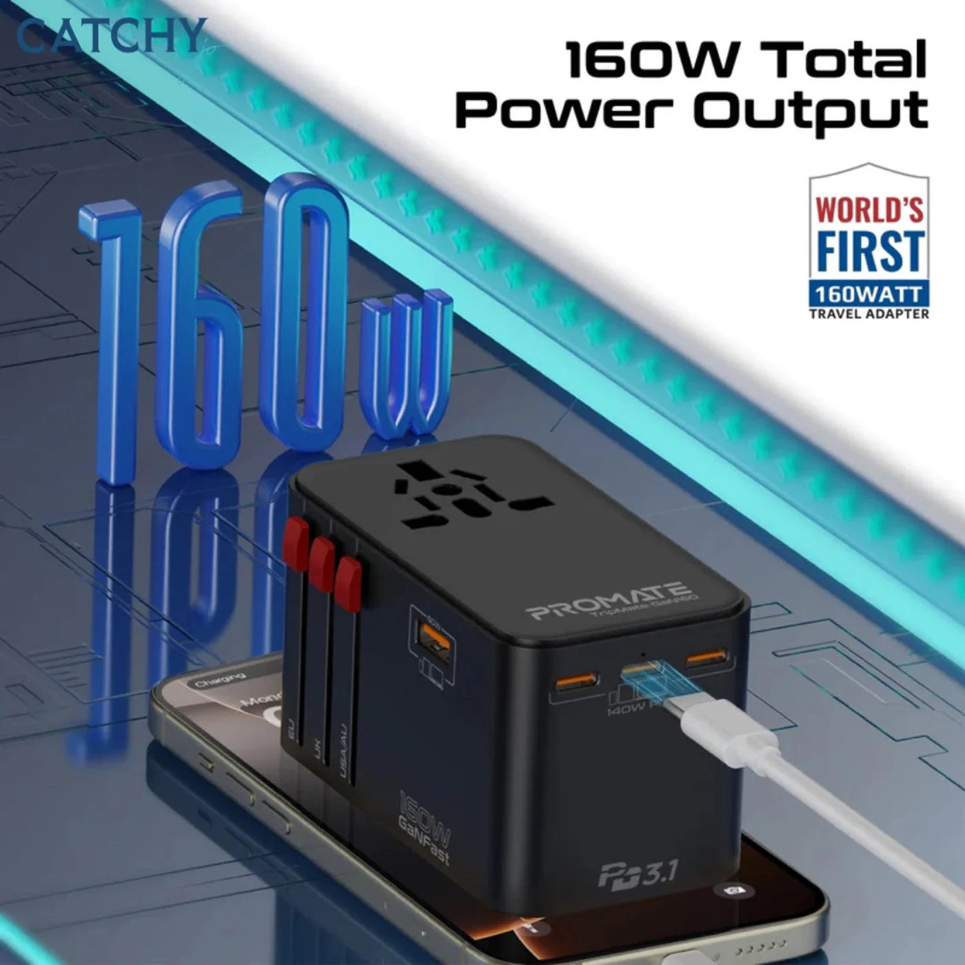 Promate TripMate-GaN160 Travel Adapter - Image 3