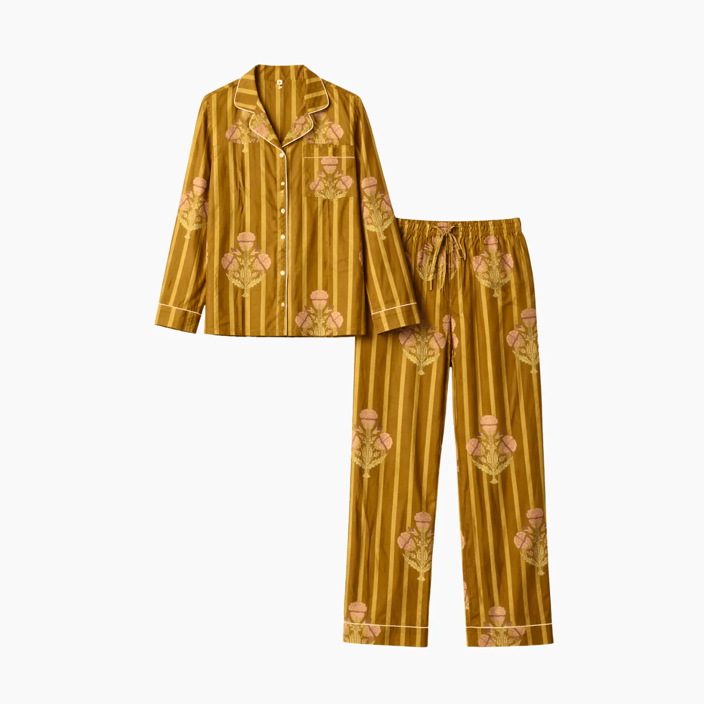 Elegant Floral Printed with stripes Cotton Pyjama Set - Image 2