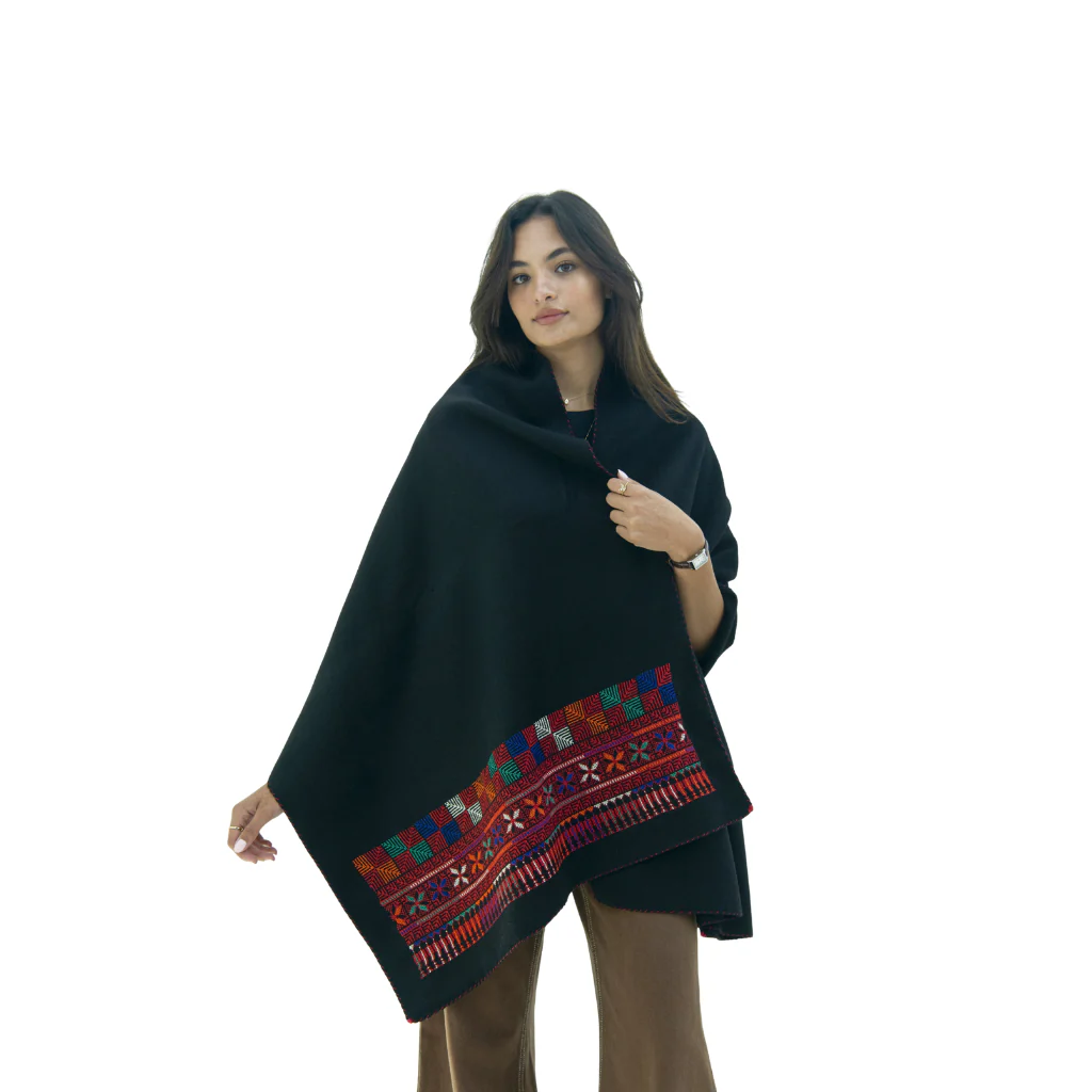 Ramz Embroidery Disc of Feathers Jaffa Embroidered Black Cashmere Scarf - Image 2