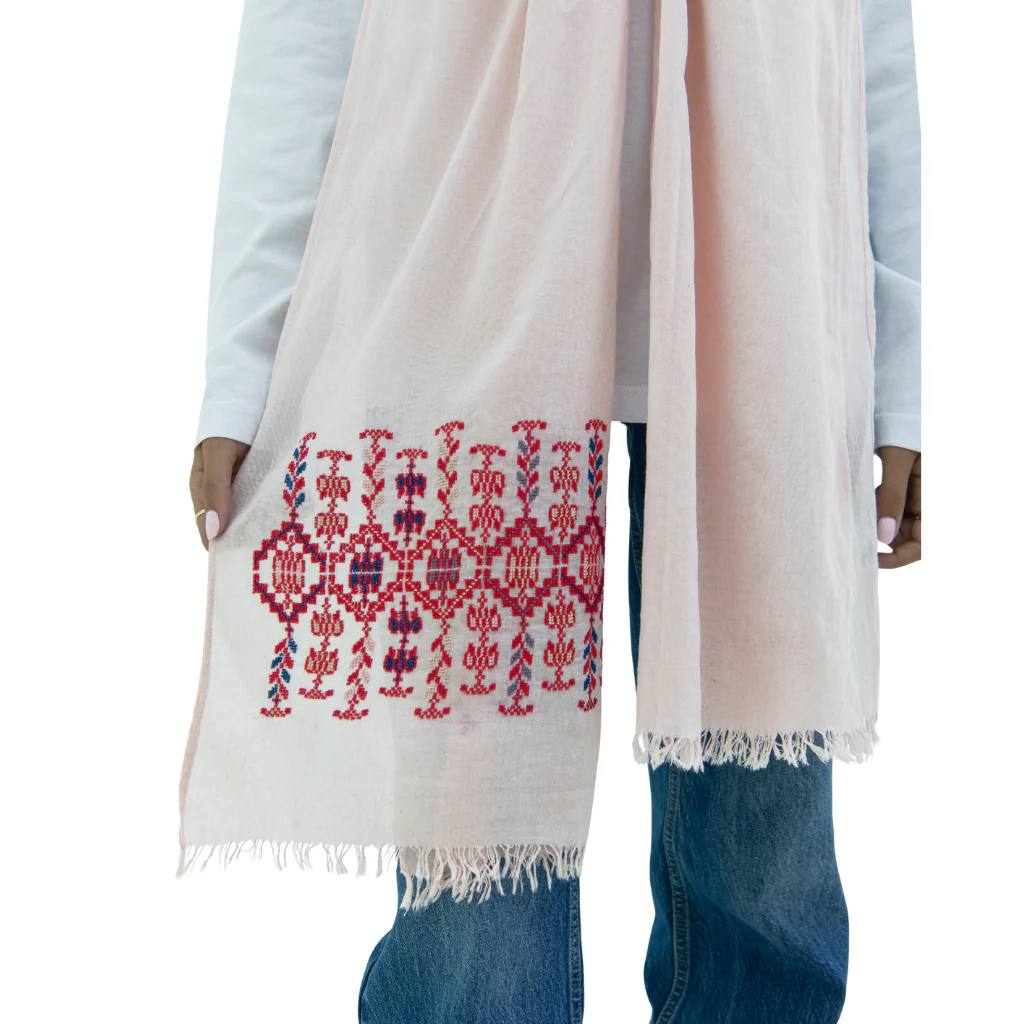 Ramz Embroidery Mediterranean Pink Jaffa Embroidered Cotton Scarf - Image 2