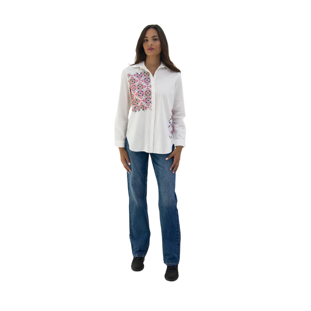 Ramz Embroidery Pomegranate Flowers Gaza Embroidered Shirt - Image 2