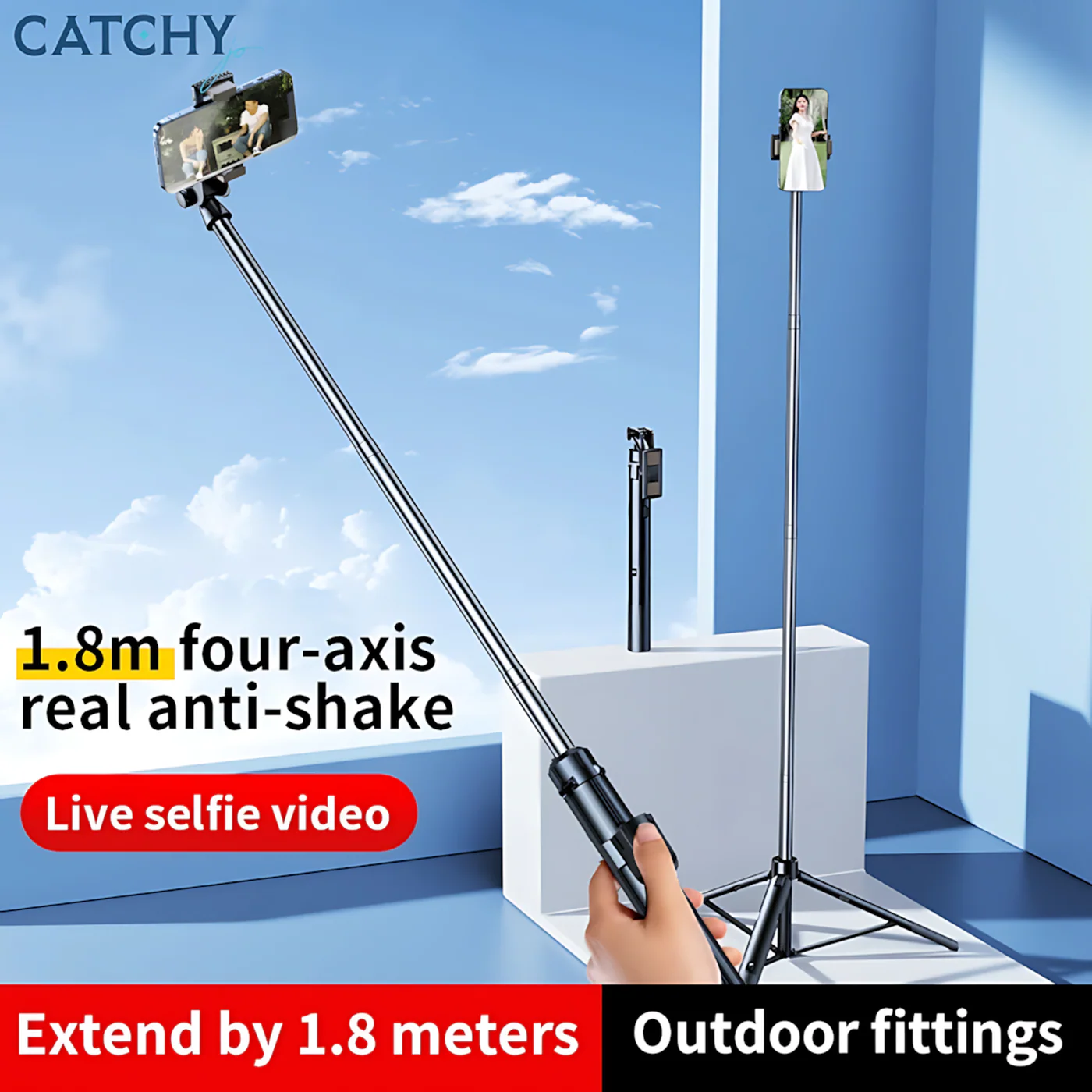 RTAKO H18L PRO Ultra-Wide Angle Selfie Stick With Bluetooth Remote (1.8M) - Image 2