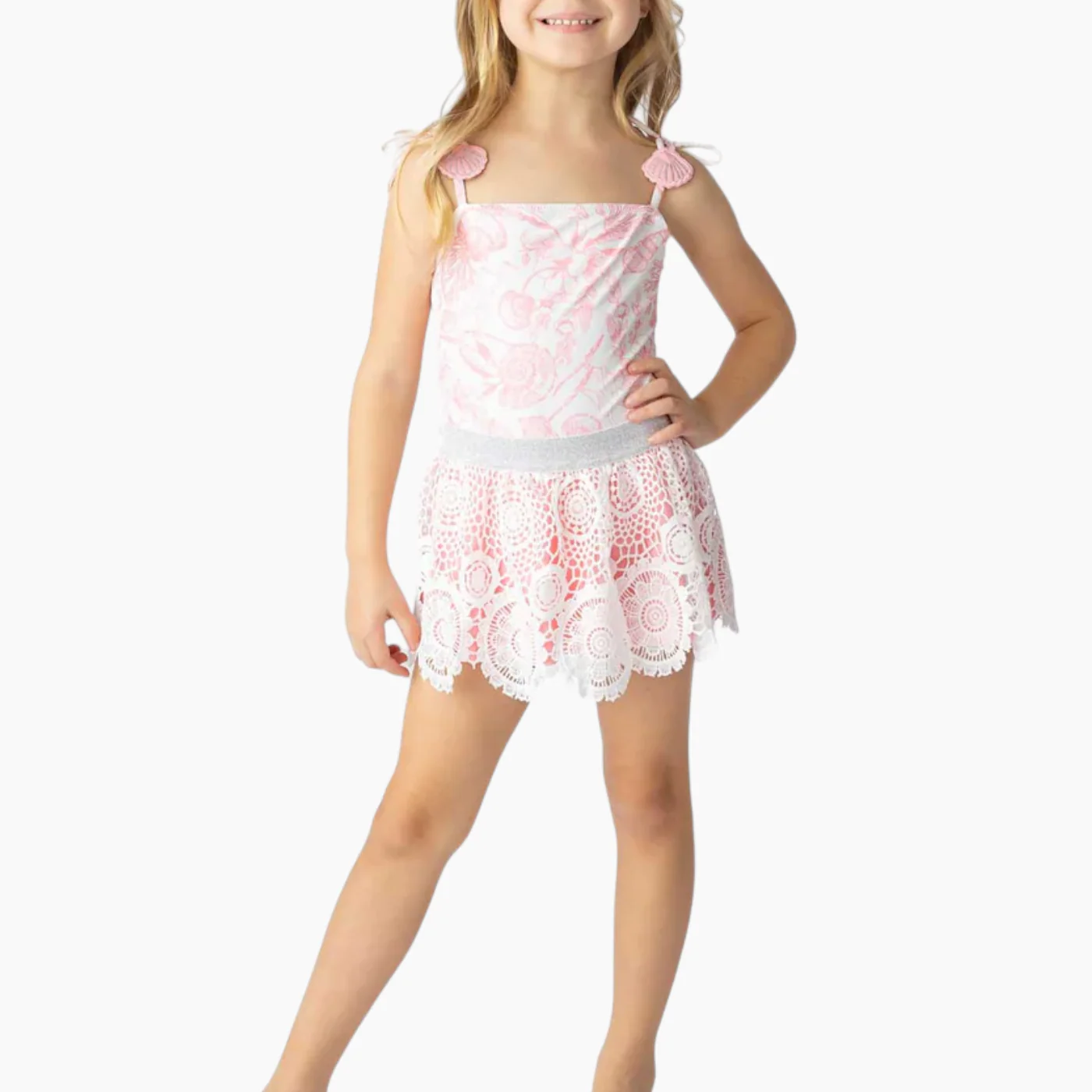 Shade Critters Seaside Toile Girls One Piece & Skirt Swimsuit Set - Image 3