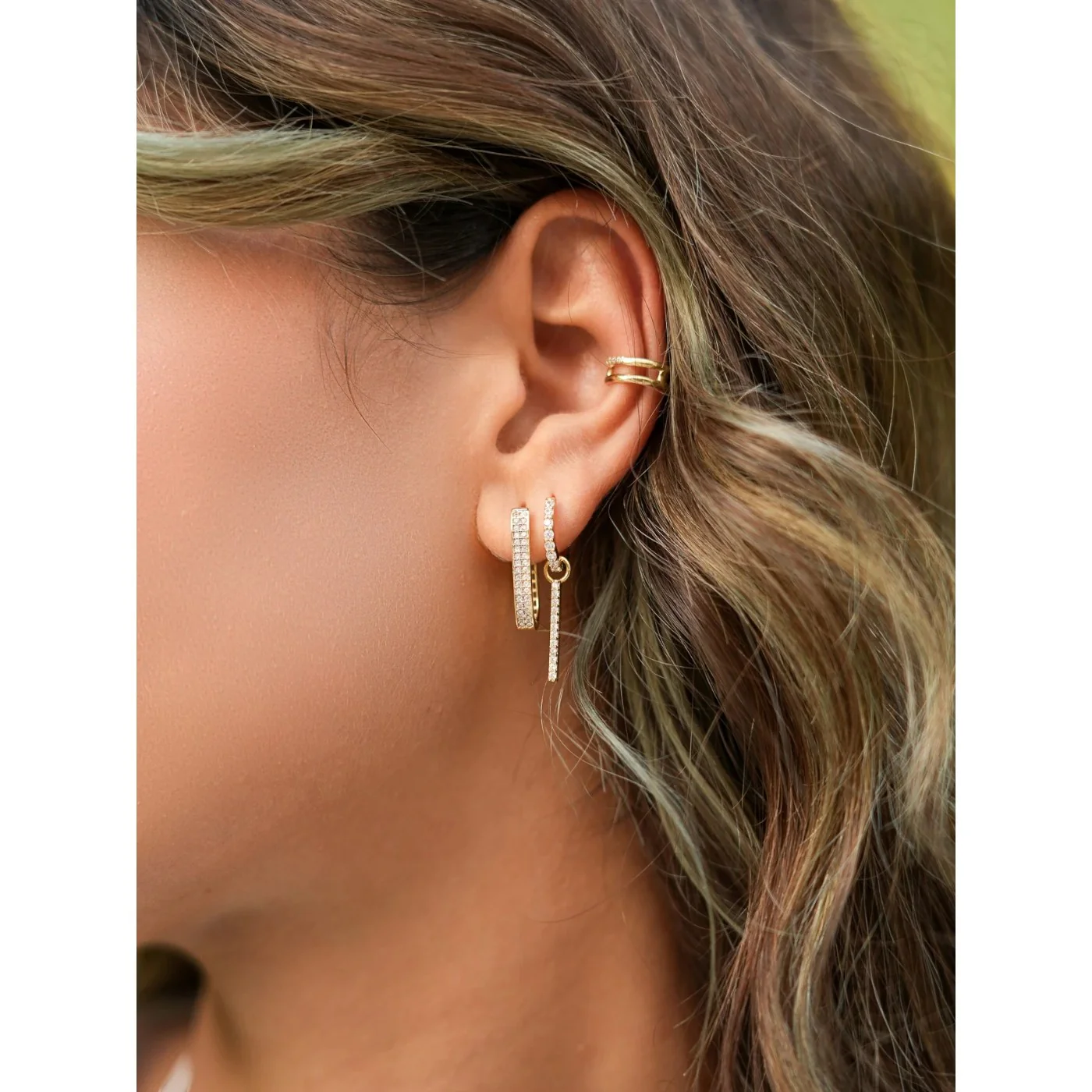 Joy Jewels Studded Rounded Rectangle Hoops 2.0 Earrings - Image 2