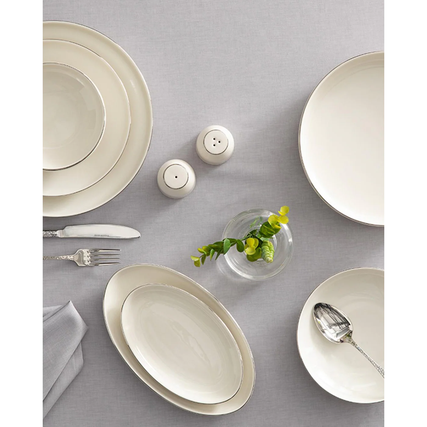 EH Living Torino Porcelain Table Set 54 Pieces, 12 Servings Silver - Image 3