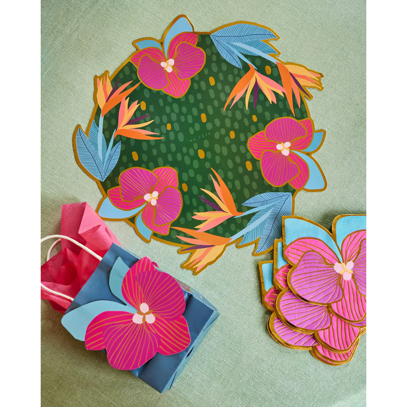 Ma Fete Tropical Orchid Napkins  - Set of 16 - Image 3