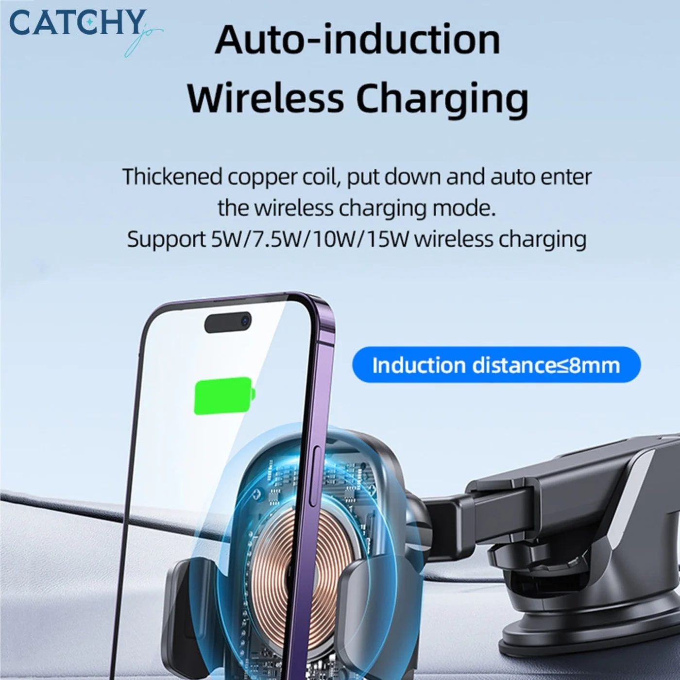 USAMS CD187 Wireless Charging Car Holder With Colorful Light (15W) - Image 2