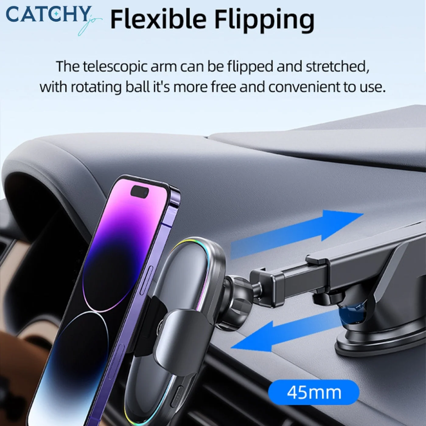 USAMS CD187 Wireless Charging Car Holder With Colorful Light (15W) - Image 3