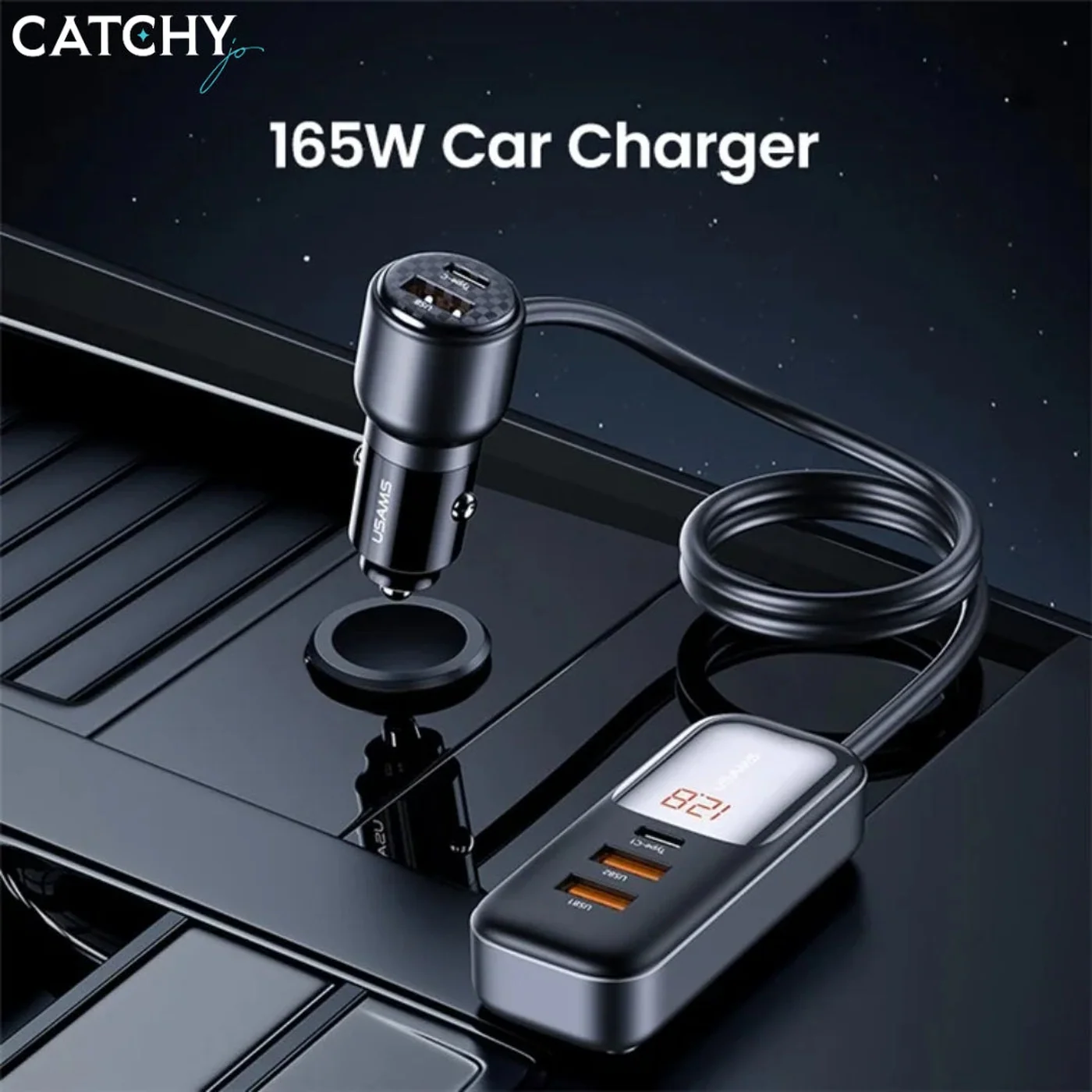 USAMS US-CC213 5 Ports Digital Display Fast Car Charger With Data Cable (165W) - Image 5