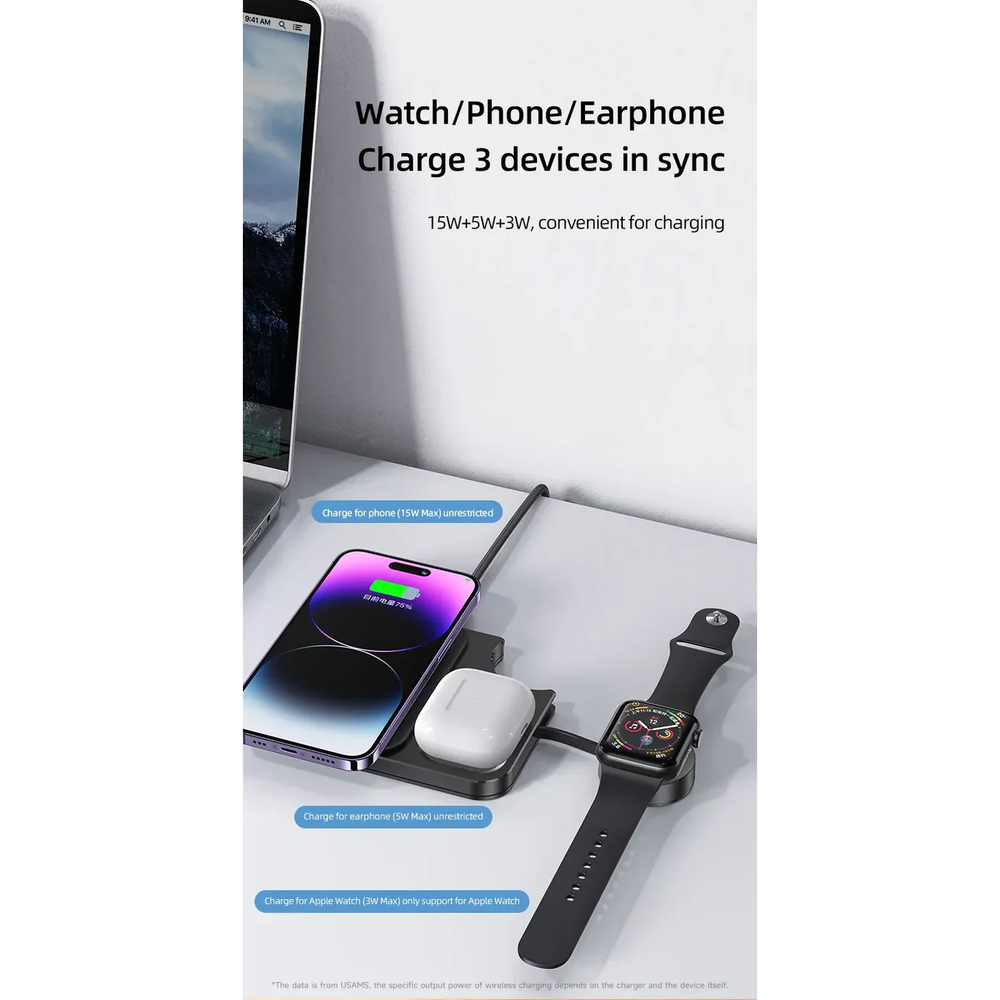 Usams US-CD190 3-in-1 Desktop Wireless Charger - Image 9