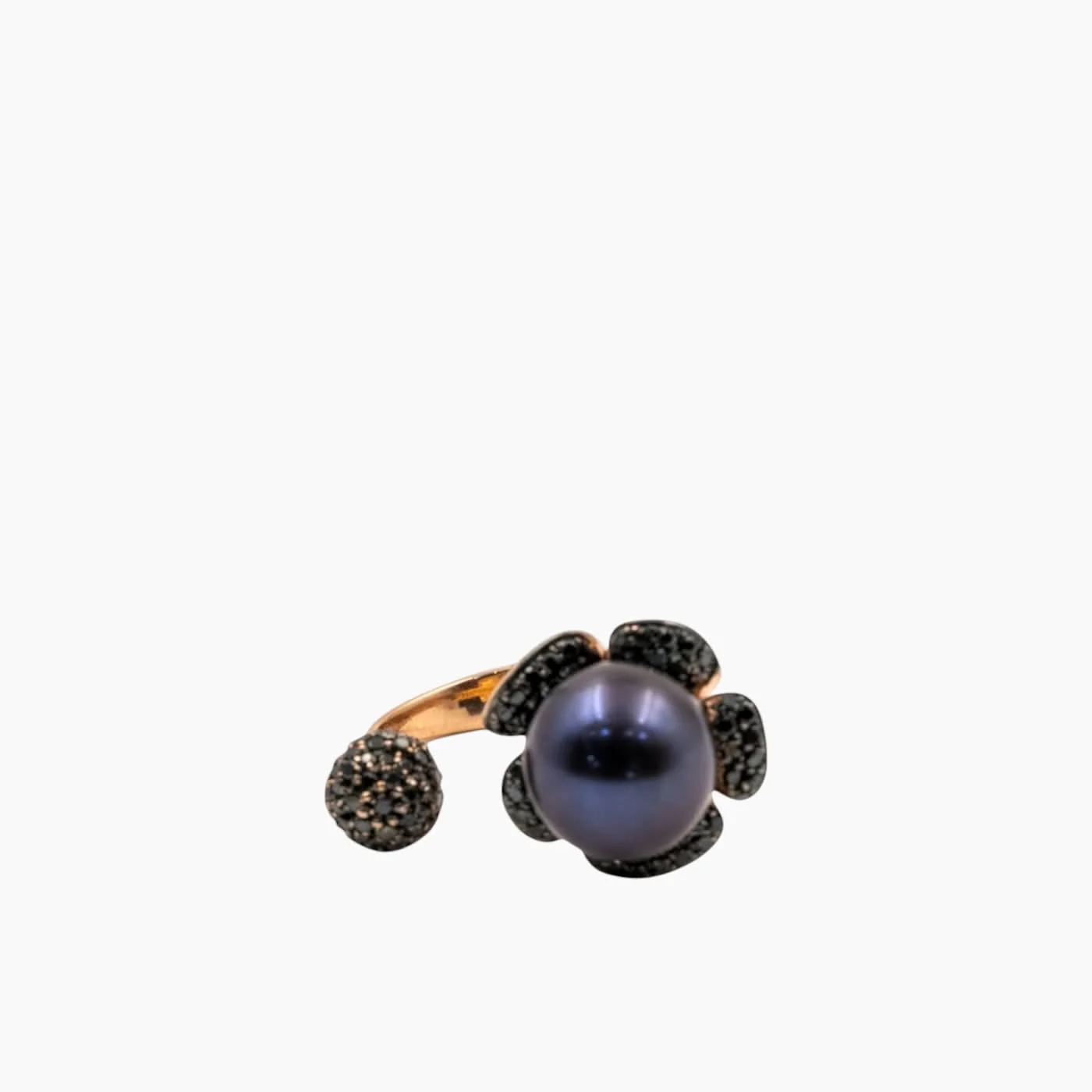 Nadine Shami Yellow Gold Ring with Black Diamond and Black Pearl Ring - Image 3