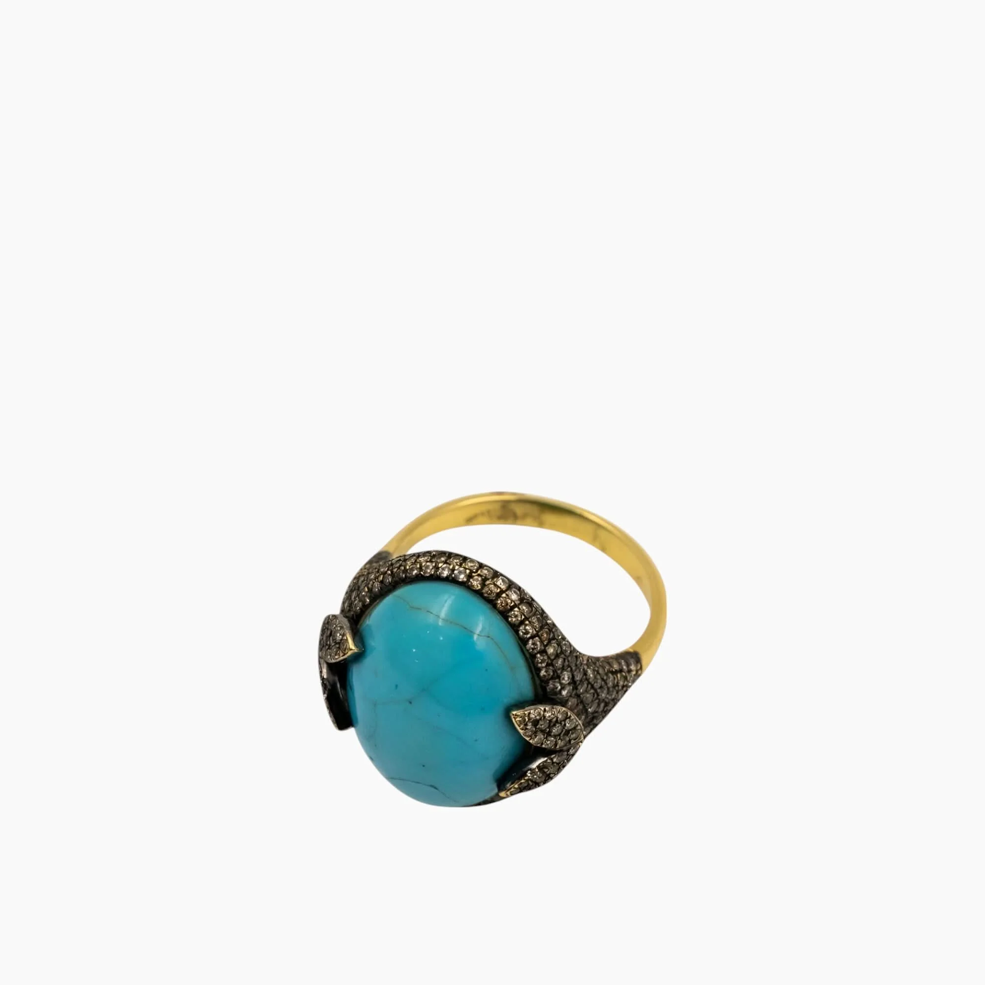 Nadine Shami Yellow Gold Ring with Brown Diamond and Turquoise Ring - Image 3