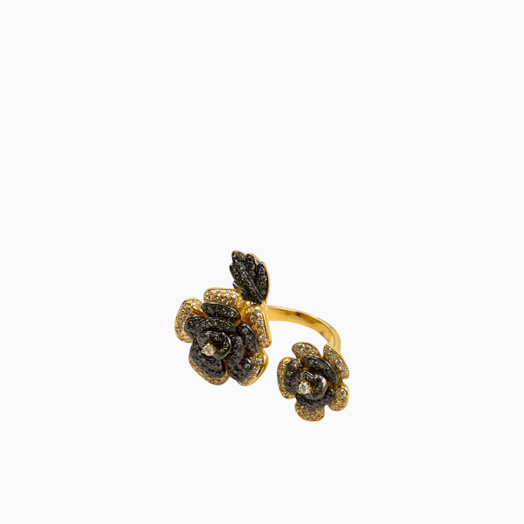 Nadine Shami Yellow Gold Ring with Brown Diamond and White Diamond Ring - Image 2