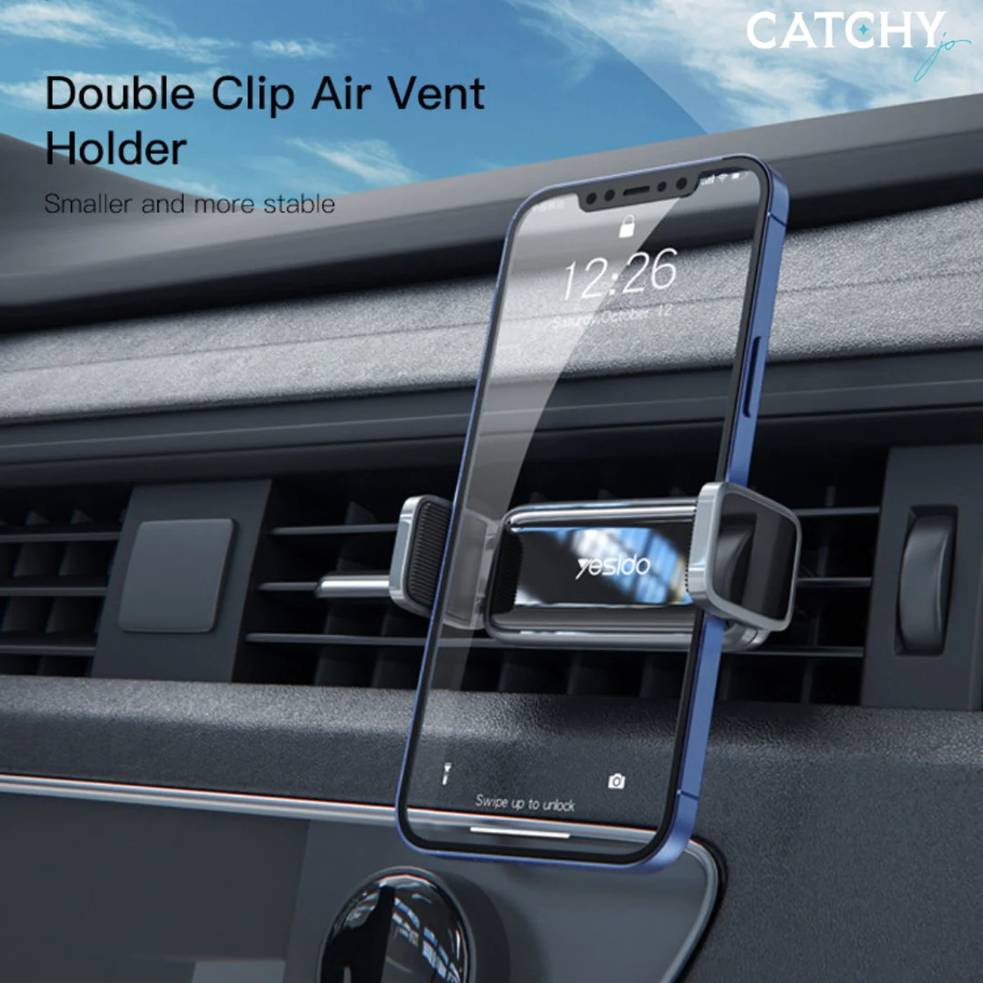 YESIDO C124 360 Degree Rotation Double Clip Air Vent Car Phone Holder - Image 2