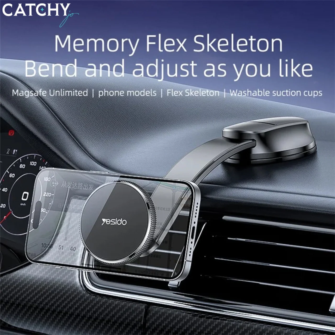 YESIDO C176 Bending Arm Car Suction Magnetic Car Phone Holder - Image 2