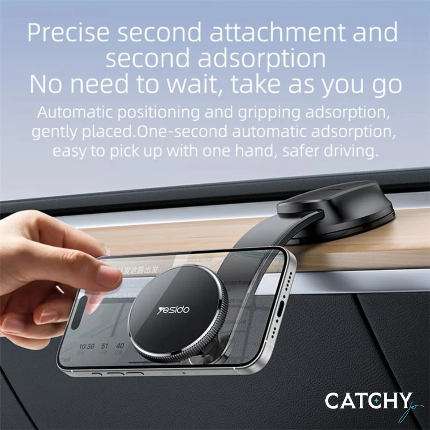 YESIDO C176 Bending Arm Car Suction Magnetic Car Phone Holder - Image 3
