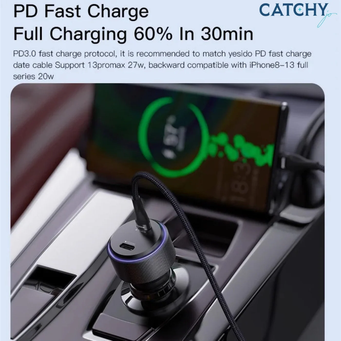 YESIDO Y48 Dual Fast Charging Car Charger Dual (60W) - Image 2
