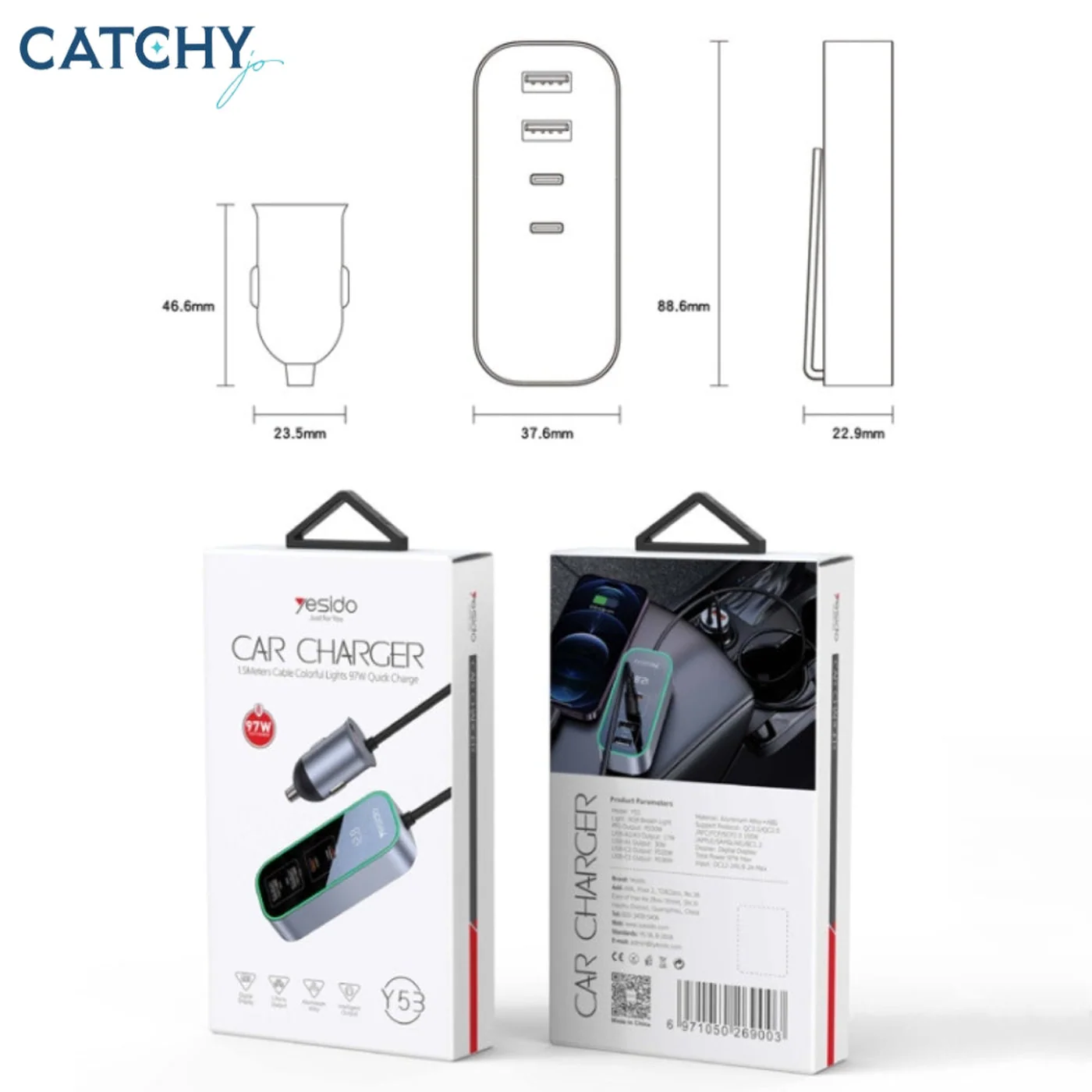 YESIDO Y53 Five Ports Car Charger (97W) - Image 6
