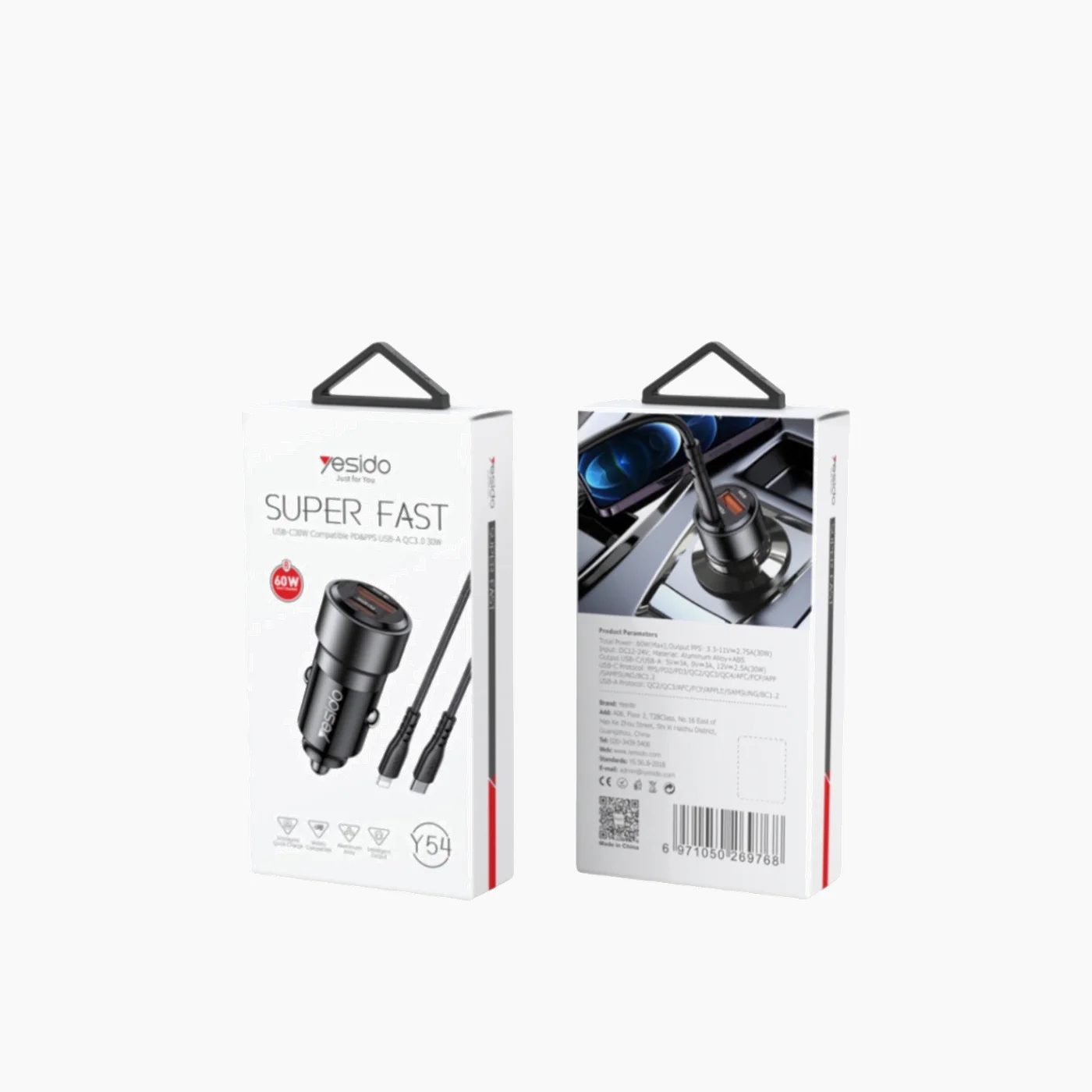 YESIDO Y54 Car Charger With Lightning Cable (60W) - Image 3