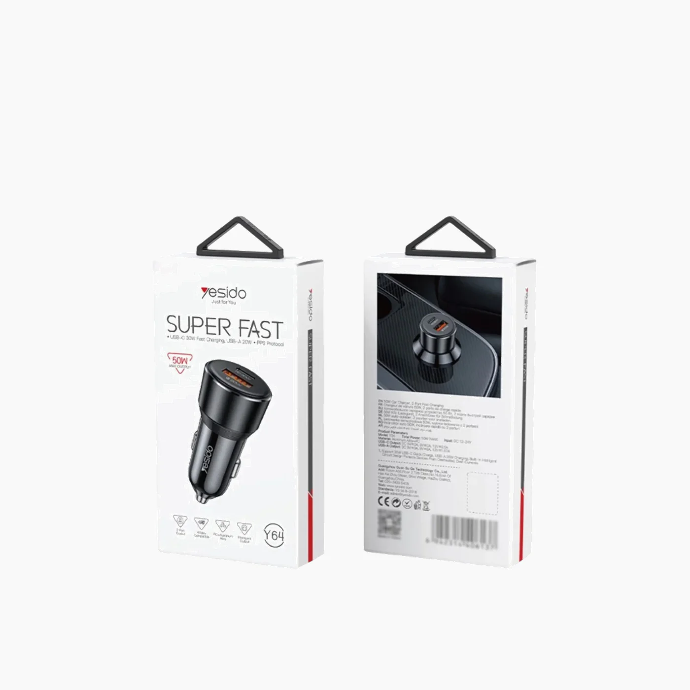 YESIDO Y64 USB+Type-C Dual Port Fast Car Charger (50W) - Image 6