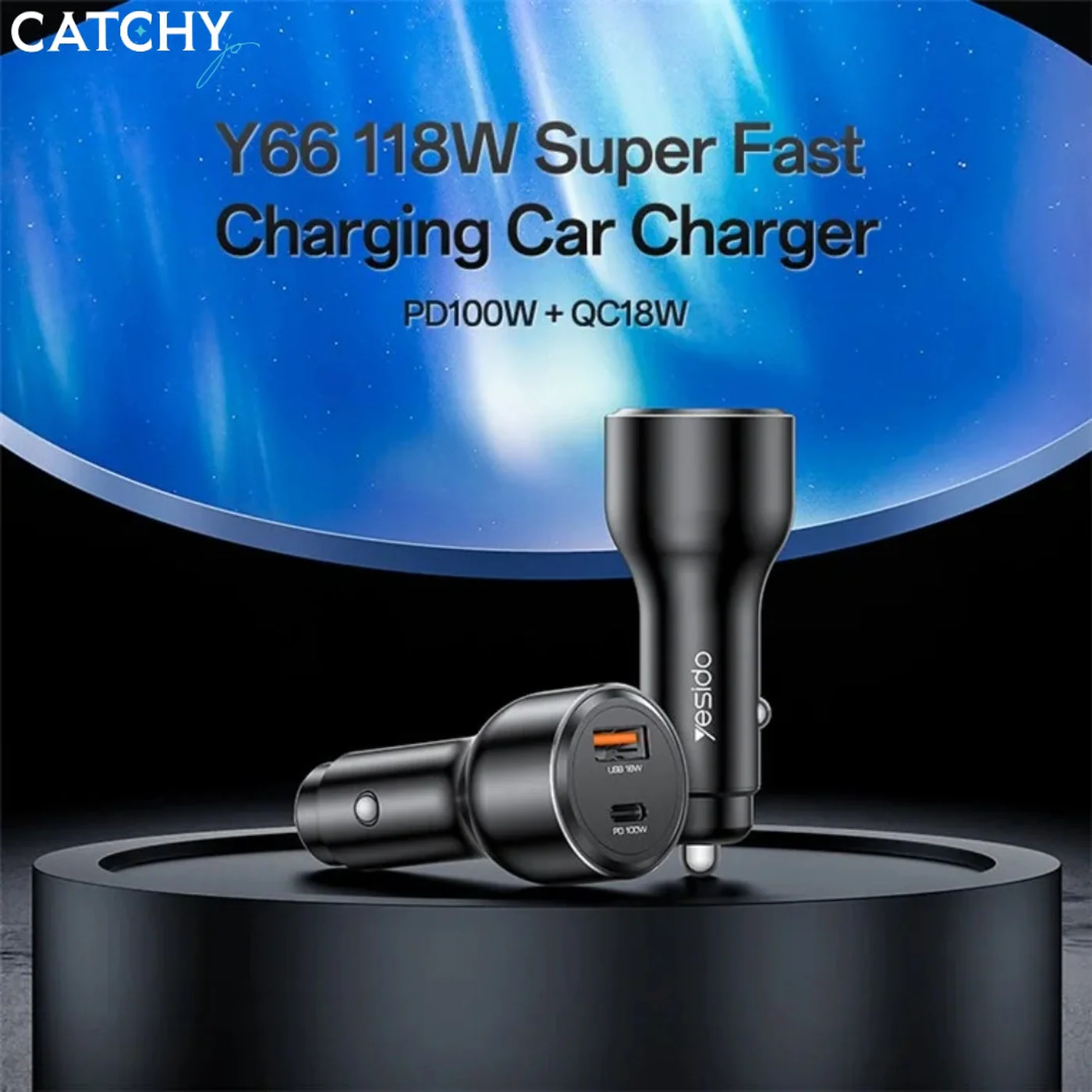 YESIDO Y65 USB+Type-C Dual Port Car Charger - Image 2