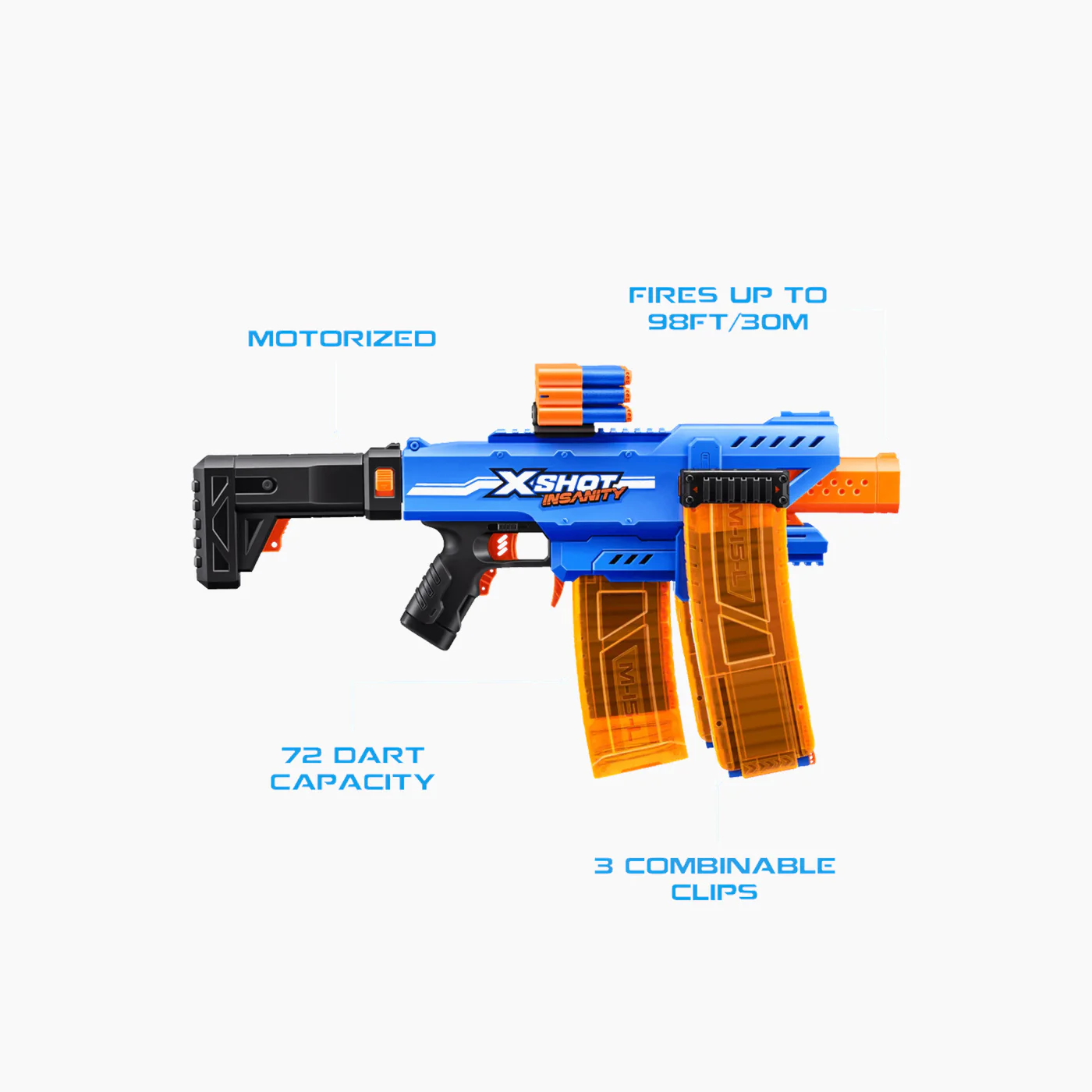 Zuru X-Shot Insanity Motorized Clip Mania Blaster 72 Darts - Image 3
